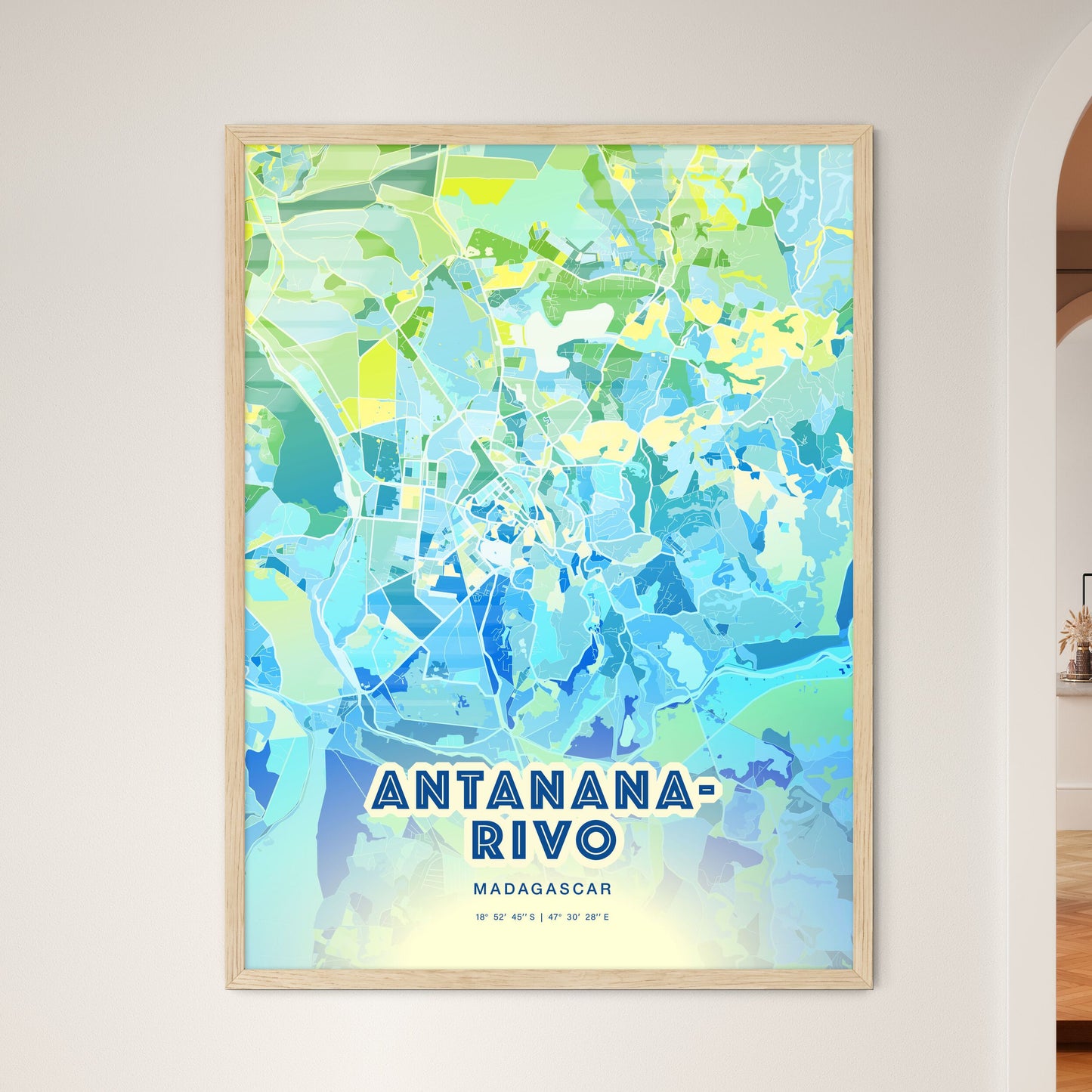 Colorful ANTANANARIVO MADAGASCAR Fine Art Map Cool Blue