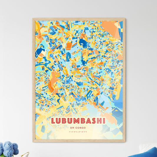 Colorful Lubumbashi Dr Congo Fine Art Map Blue Orange