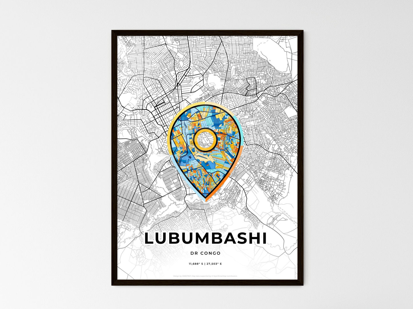 Lubumbashi Dr Congo wedding art map with pointer icon