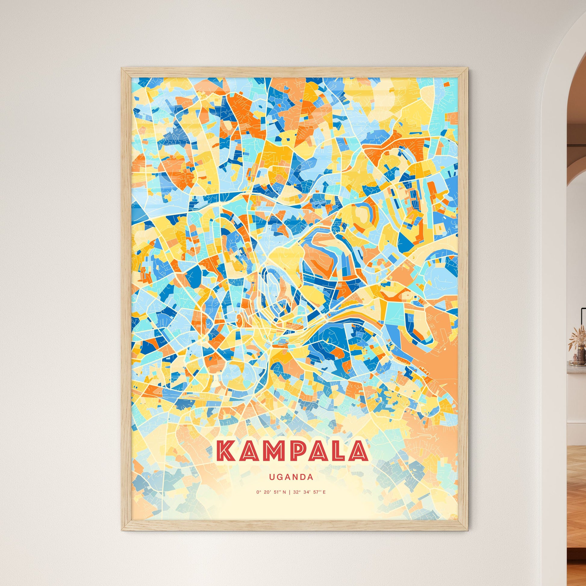 Colorful Kampala Uganda Fine Art Map Blue Orange