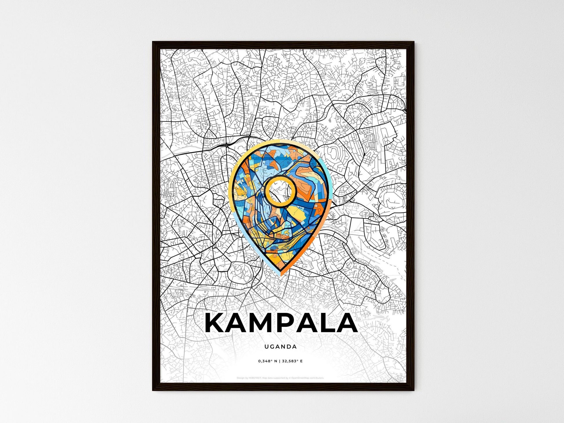 Kampala Uganda wedding art map with pointer icon