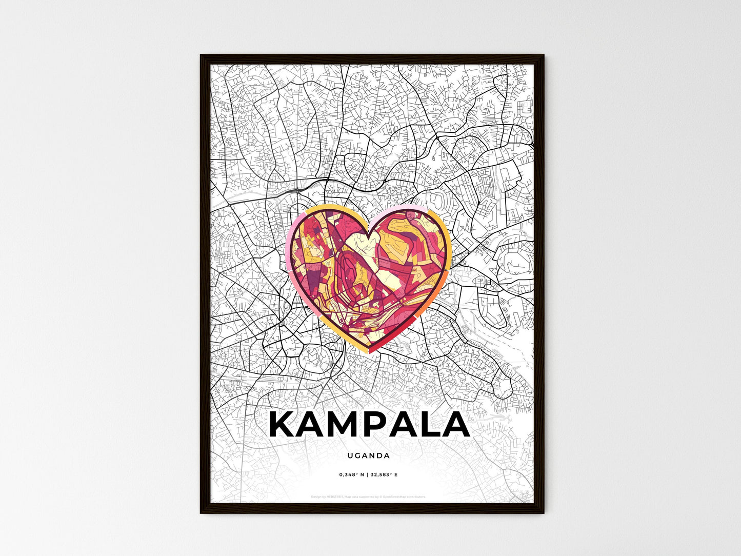 Kampala Uganda wedding art map with heart icon