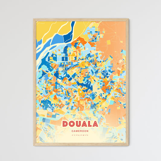 Colorful Douala Cameroon Fine Art Map Blue Orange