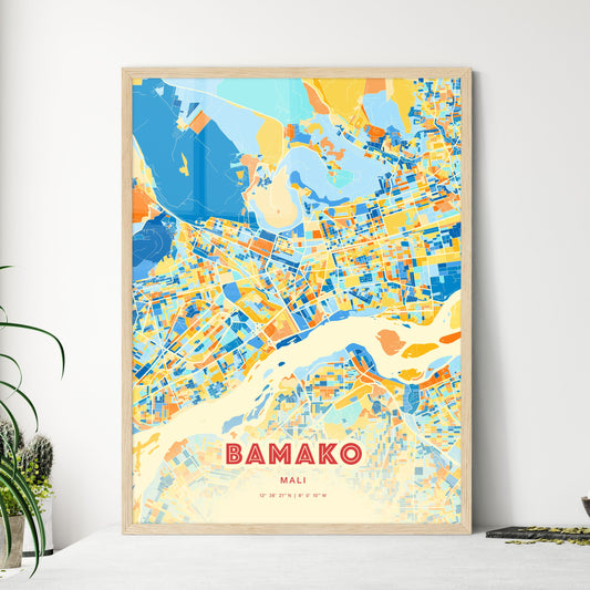 Colorful Bamako Mali Fine Art Map Blue Orange