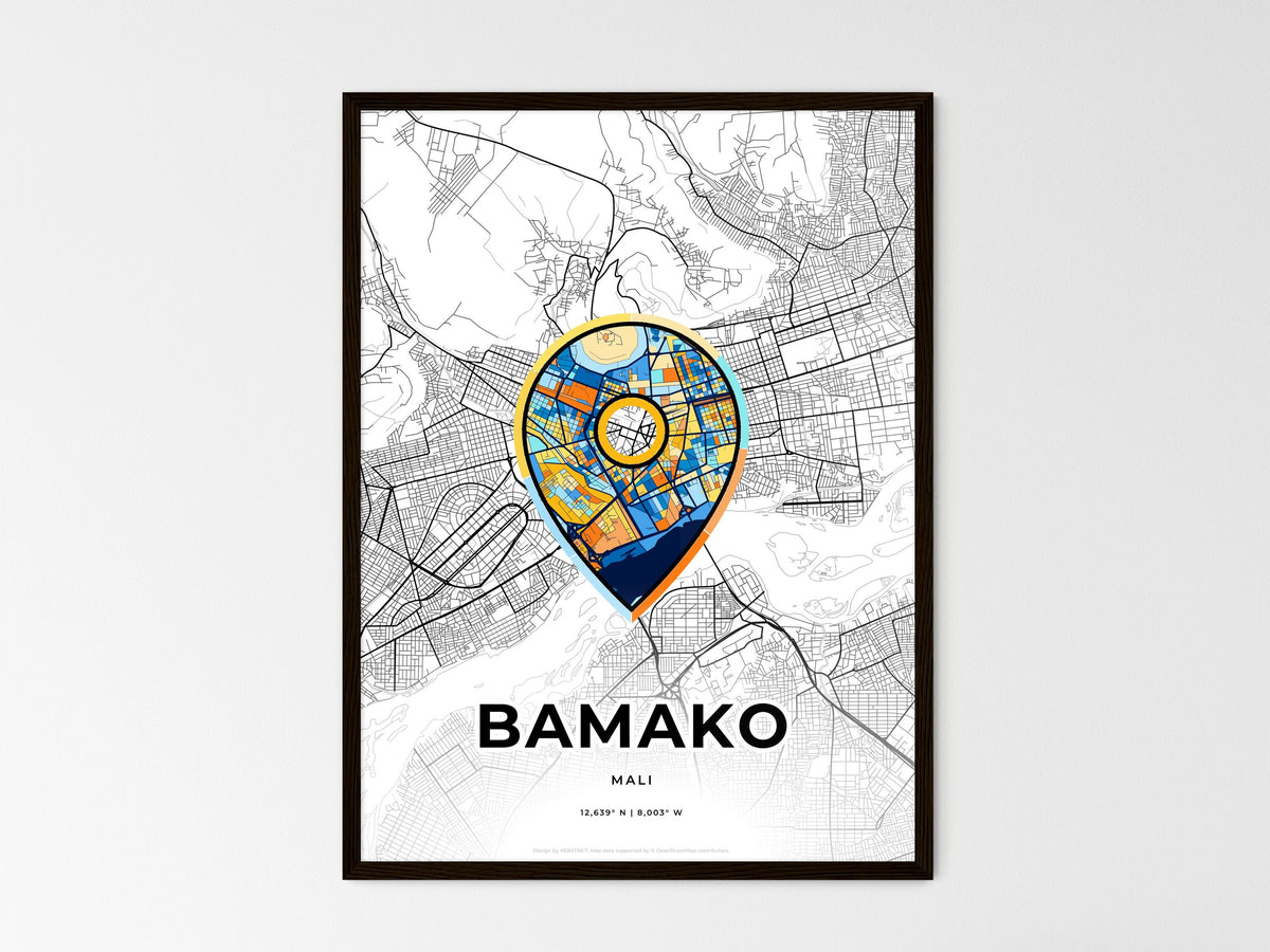 Bamako Mali wedding art map with pointer icon