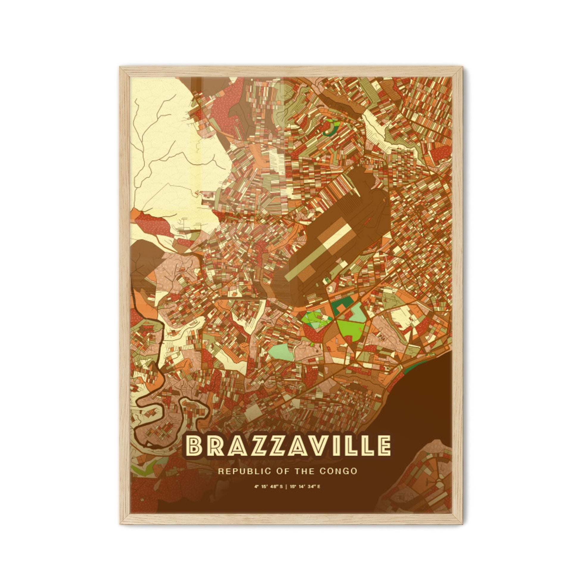 Colorful BRAZZAVILLE REPUBLIC OF THE CONGO Fine Art Map Farmhouse