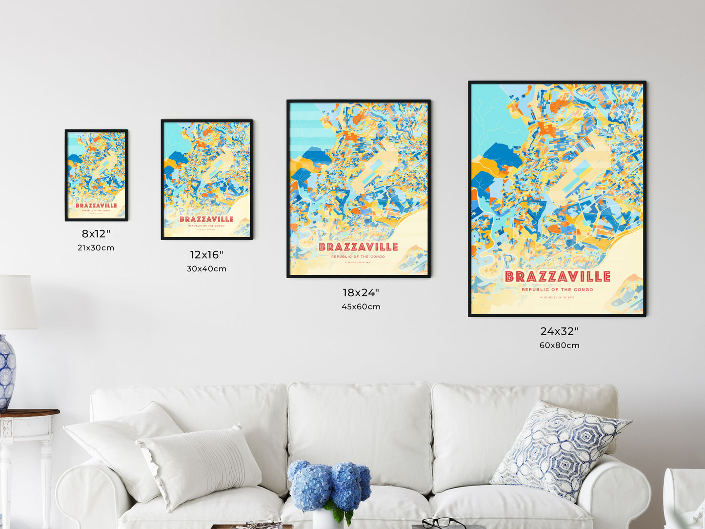 Colorful BRAZZAVILLE REPUBLIC OF THE CONGO Fine Art Map