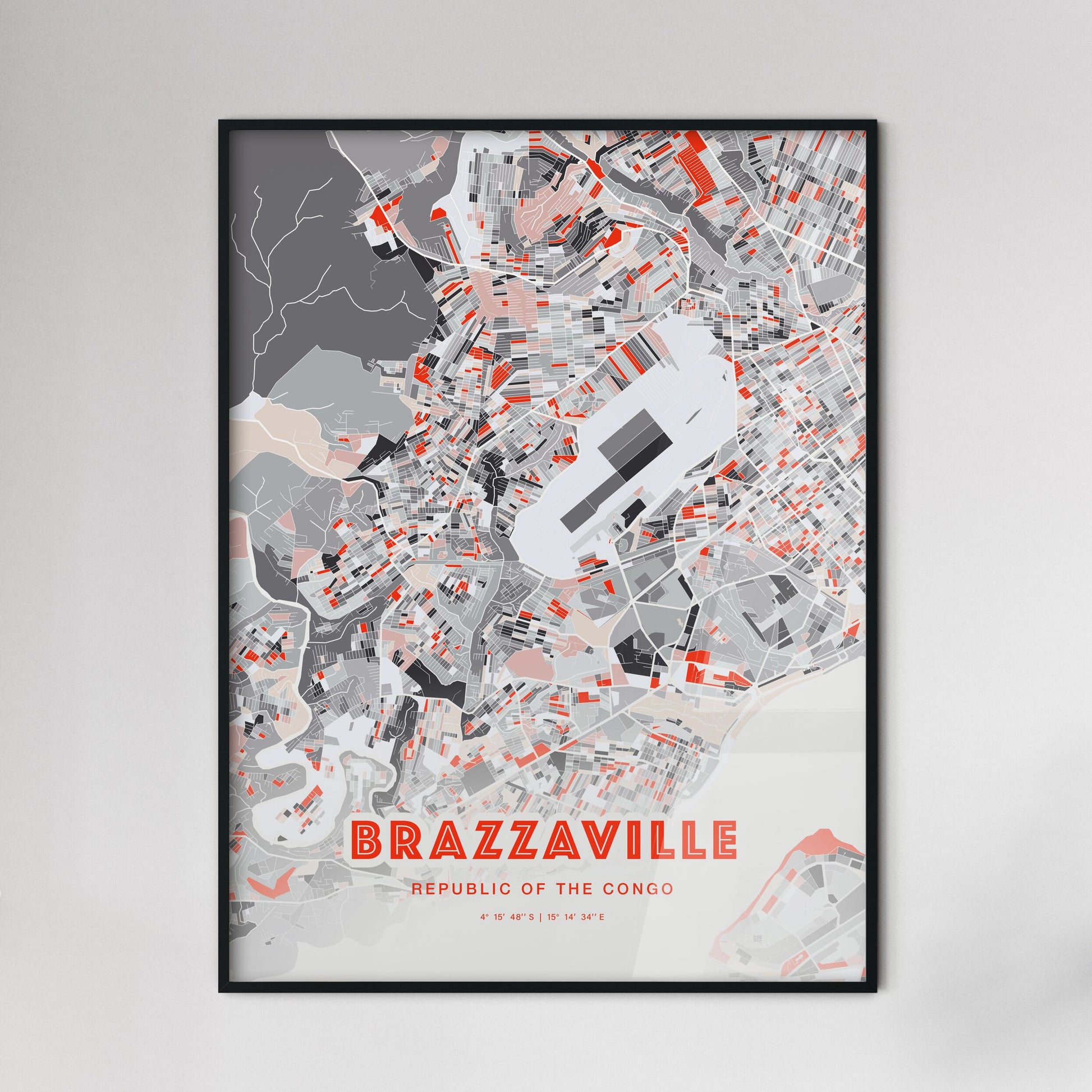 Colorful BRAZZAVILLE REPUBLIC OF THE CONGO Fine Art Map Modern