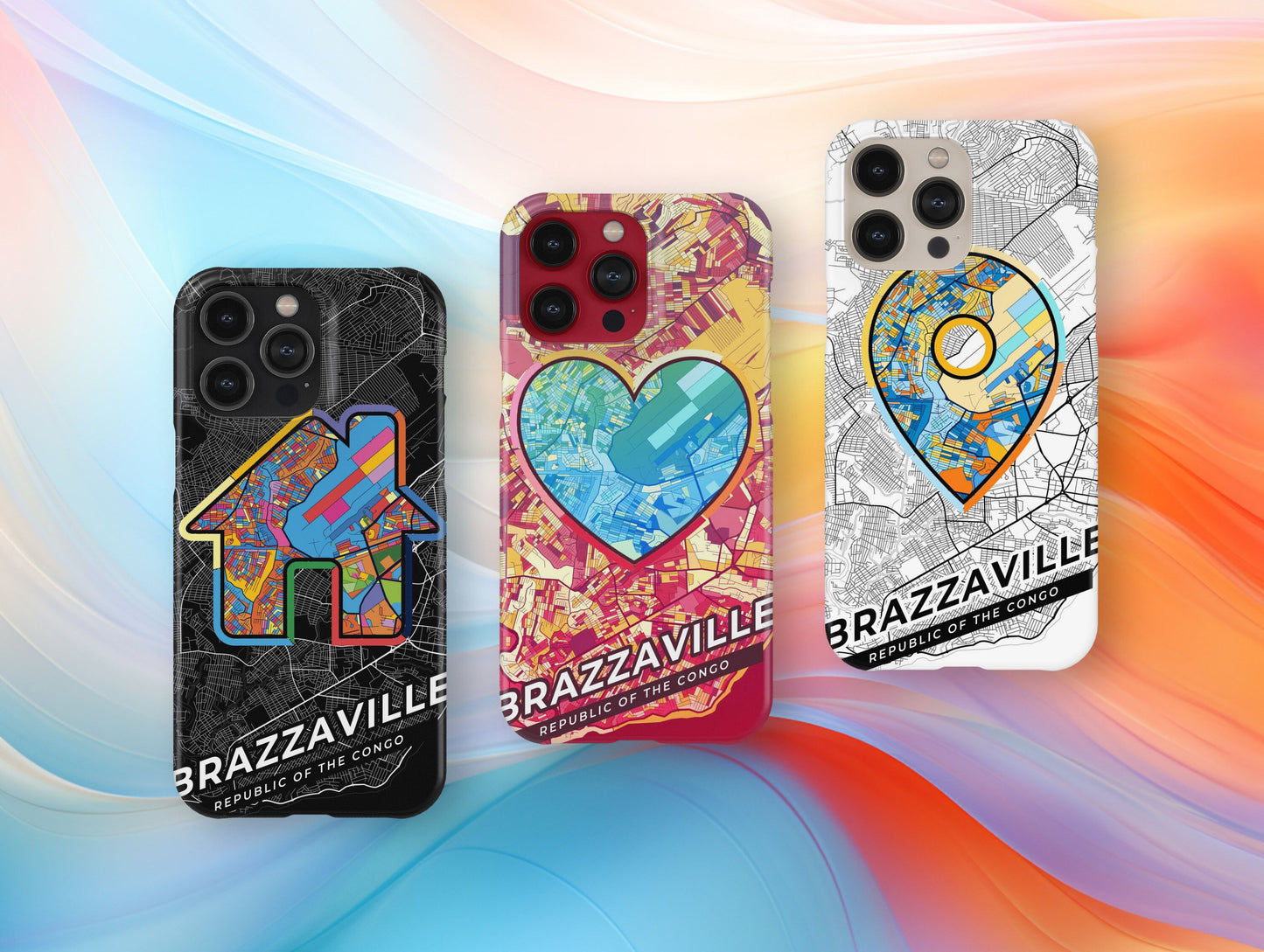 Brazzaville Republic Of The Congo slim phone case with colorful icon. Birthday, wedding or housewarming gift. Couple match cases.