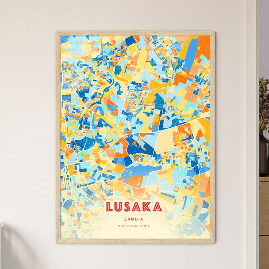 Colorful Lusaka Zambia Fine Art Map Blue Orange