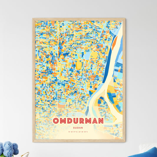 Colorful Omdurman Sudan Fine Art Map Blue Orange