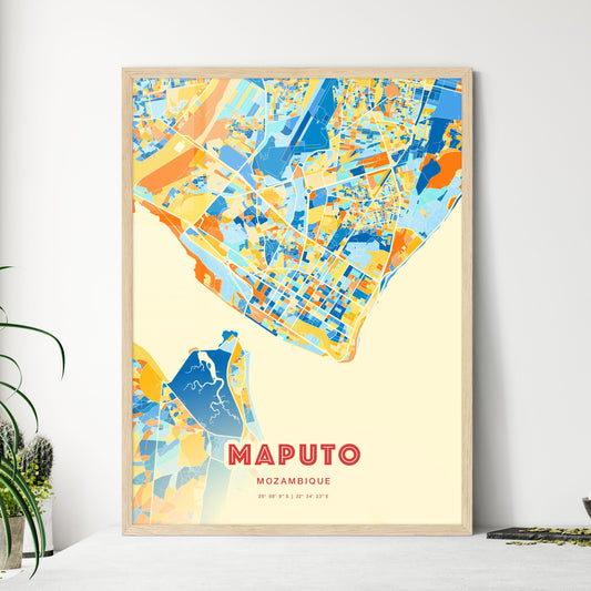 Colorful Maputo Mozambique Fine Art Map Blue Orange