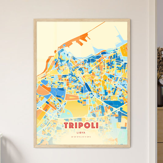 Colorful Tripoli Libya Fine Art Map Blue Orange