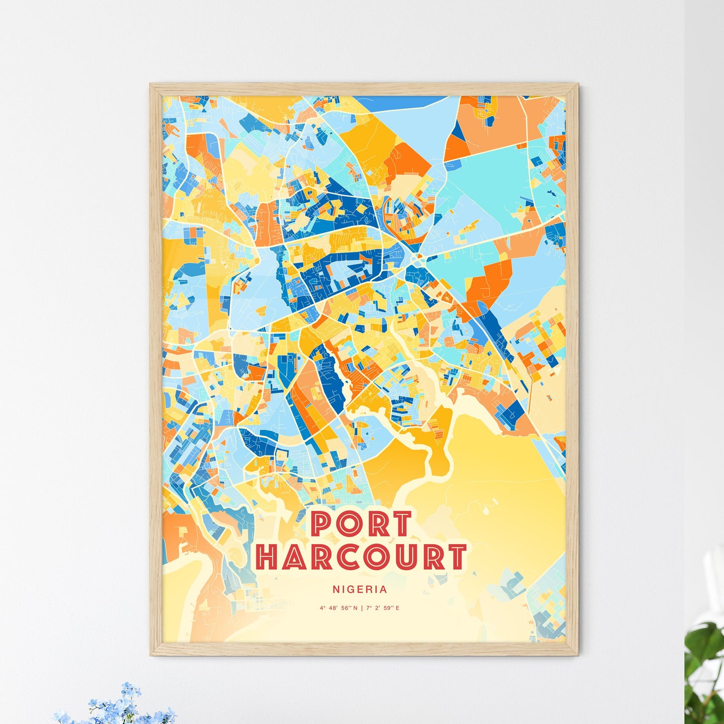 Colorful PORT HARCOURT NIGERIA Fine Art Map Blue Orange