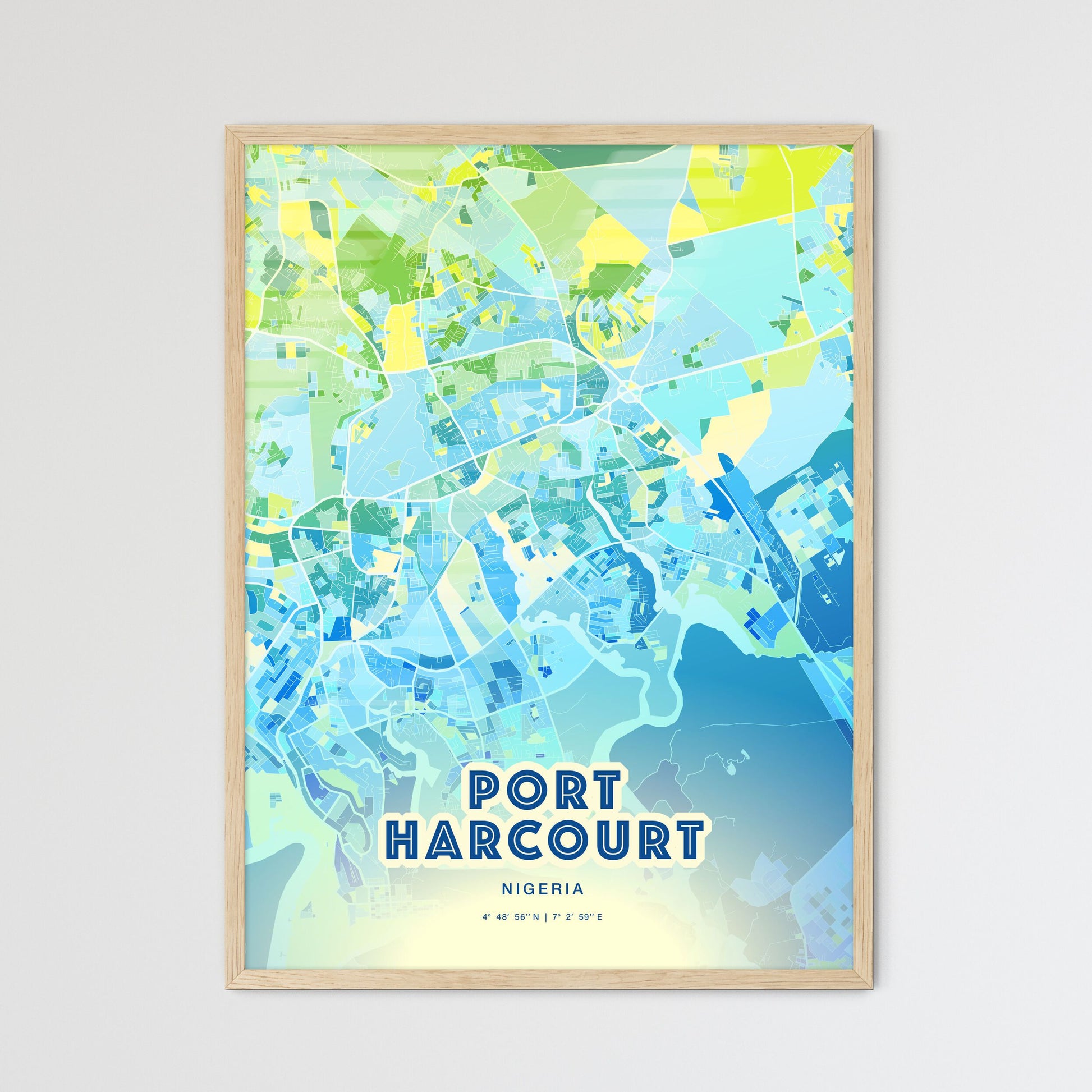 Colorful PORT HARCOURT NIGERIA Fine Art Map Cool Blue