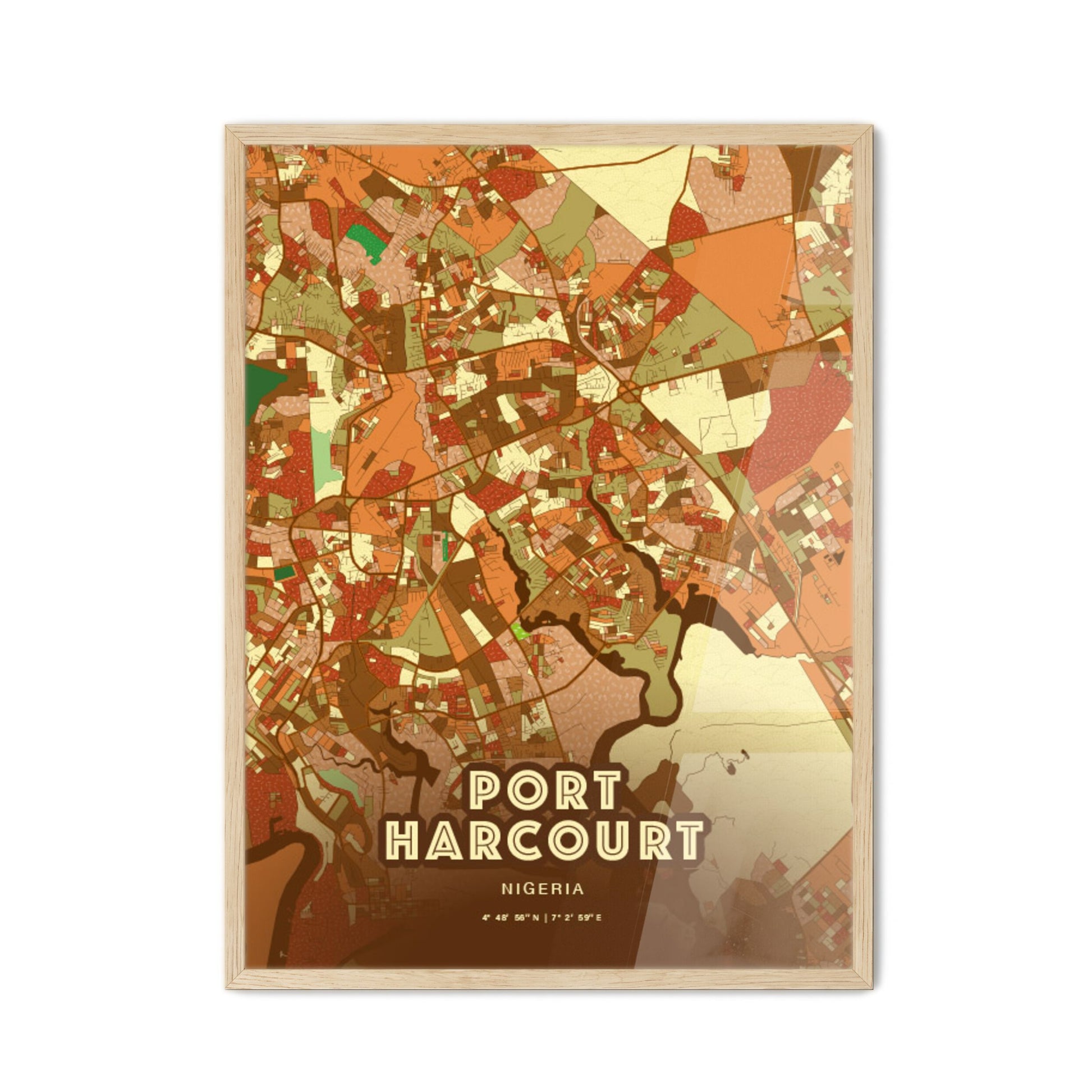 Colorful PORT HARCOURT NIGERIA Fine Art Map Farmhouse