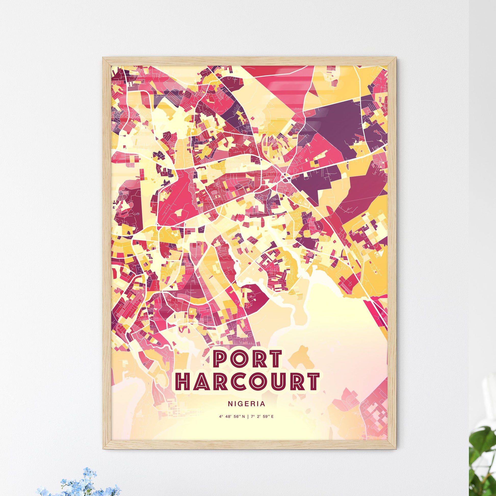 Colorful PORT HARCOURT NIGERIA Fine Art Map Hot Red