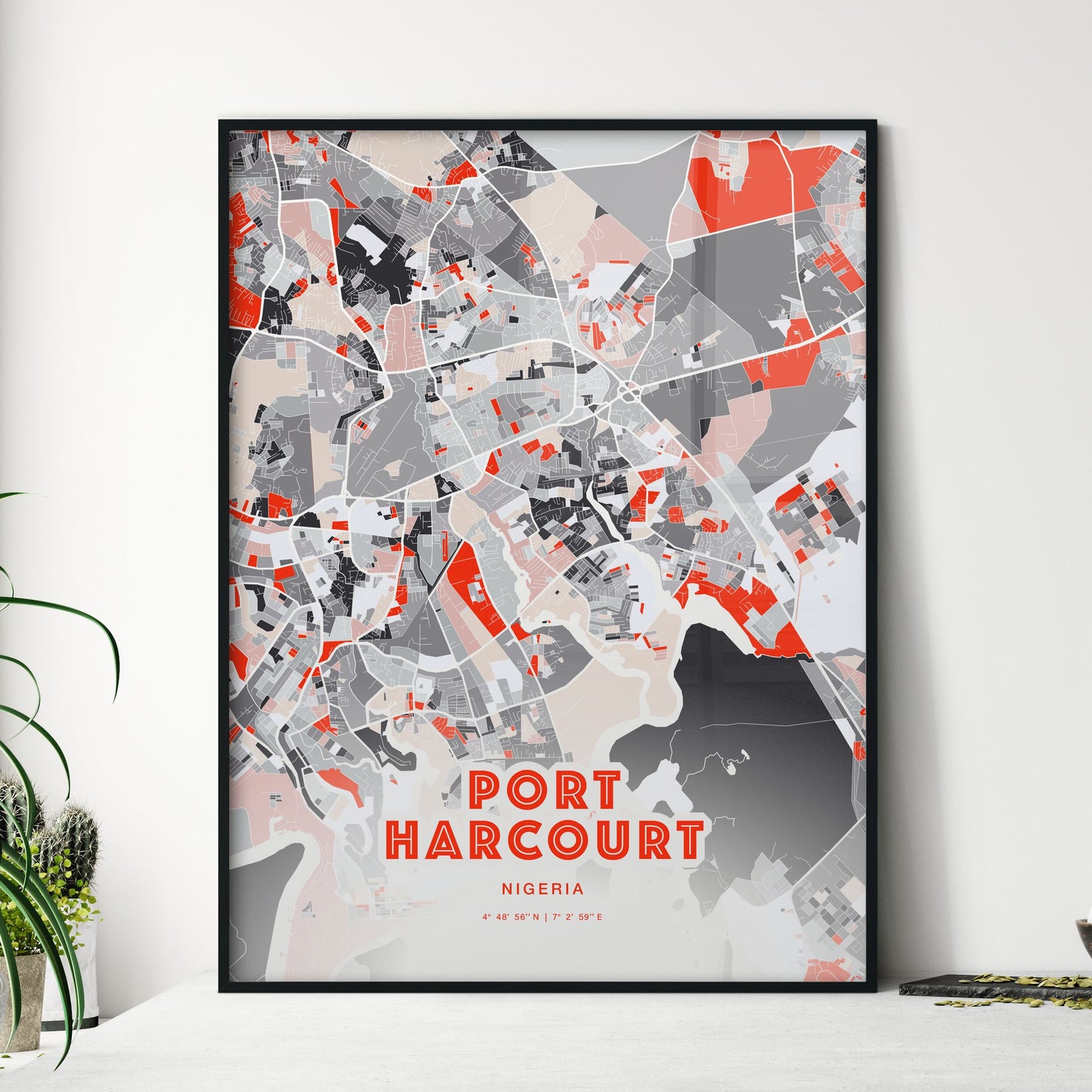 Colorful PORT HARCOURT NIGERIA Fine Art Map Modern