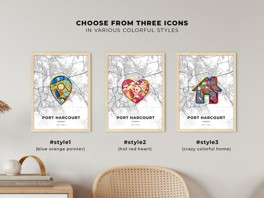 Port Harcourt Nigeria maps with colorful icons