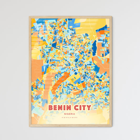 Colorful Benin City Nigeria Fine Art Map Blue Orange