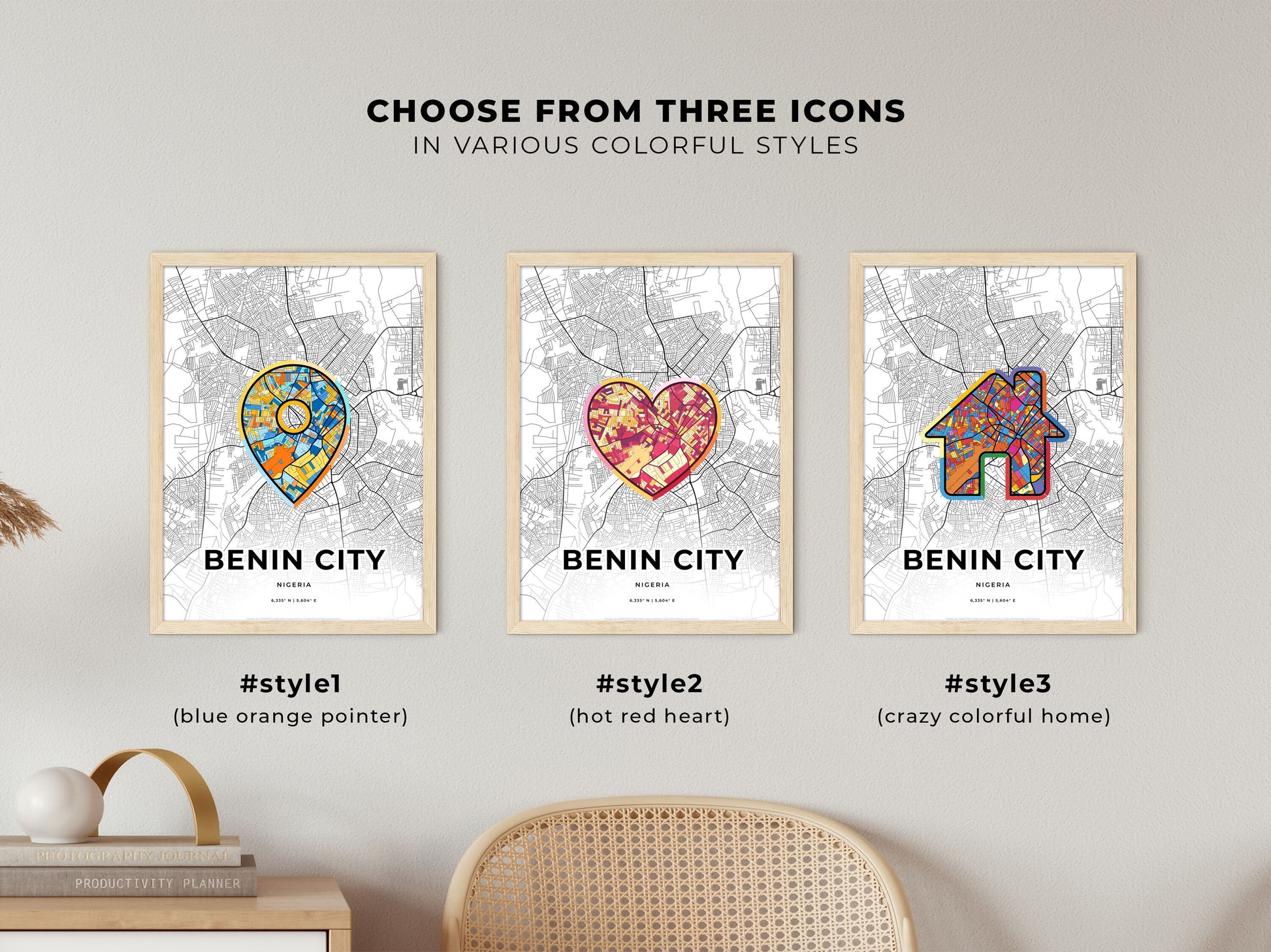 BENIN CITY NIGERIA minimal art map with a colorful icon. Where it all began, Couple map gift.