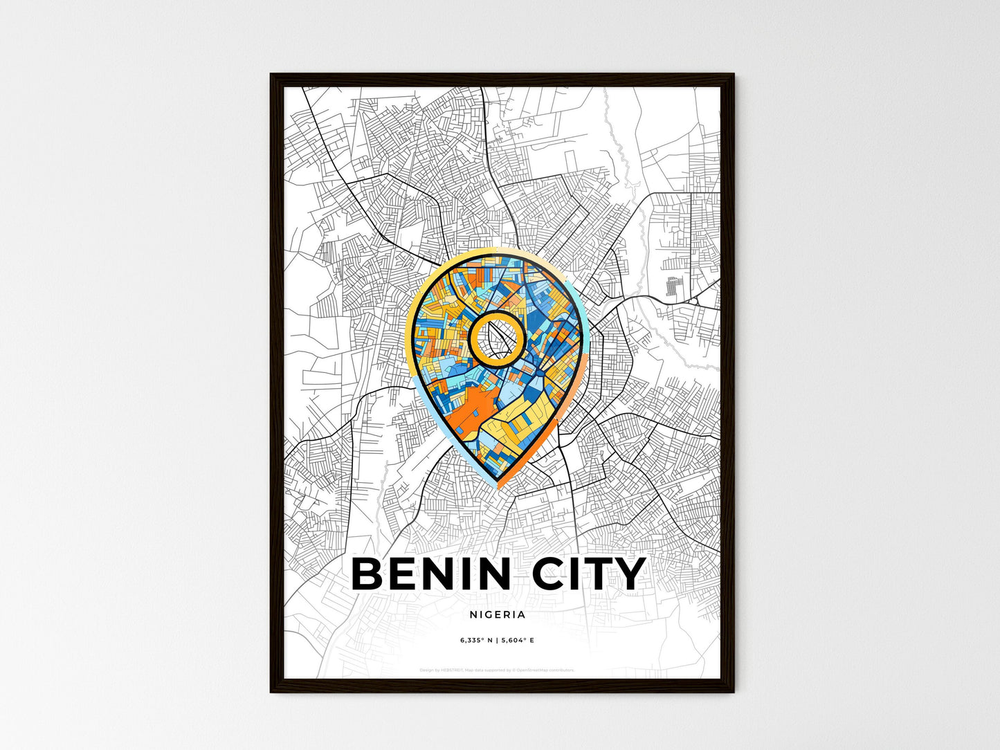BENIN CITY NIGERIA minimal art map with a colorful icon. Where it all began, Couple map gift. Style 1