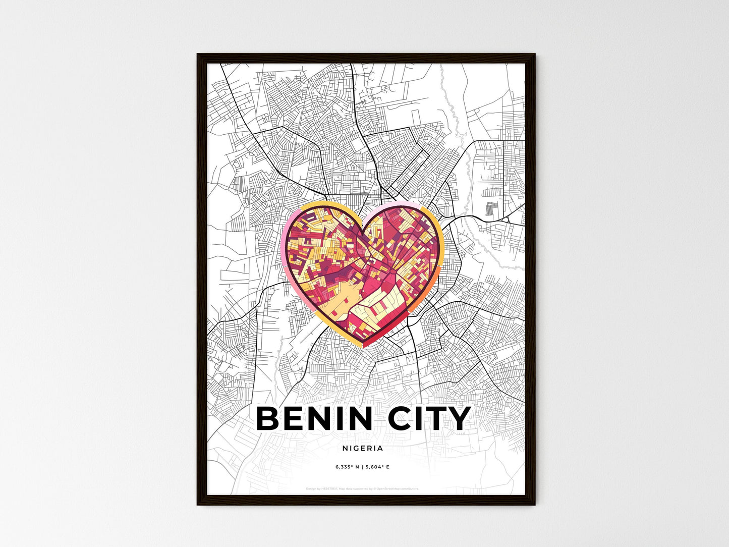 BENIN CITY NIGERIA minimal art map with a colorful icon. Where it all began, Couple map gift. Style 2