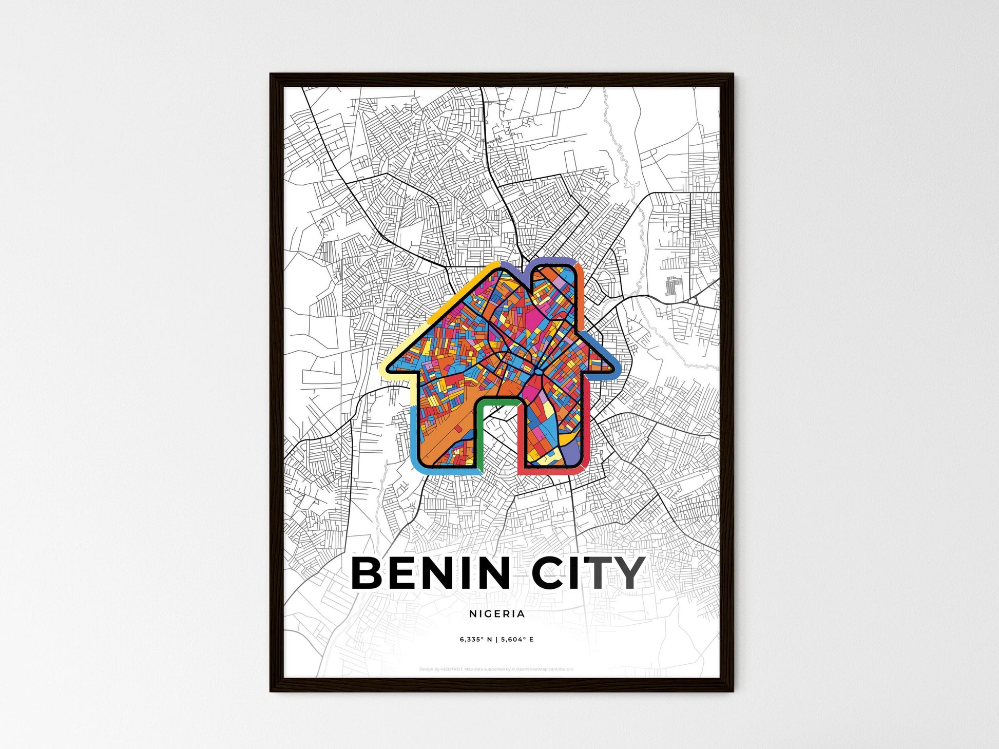 BENIN CITY NIGERIA minimal art map with a colorful icon. Where it all began, Couple map gift. Style 3