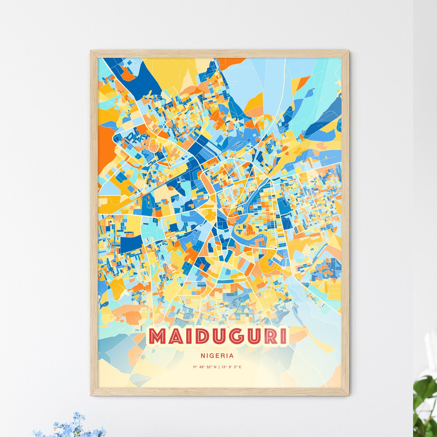 Colorful Maiduguri Nigeria Fine Art Map Blue Orange
