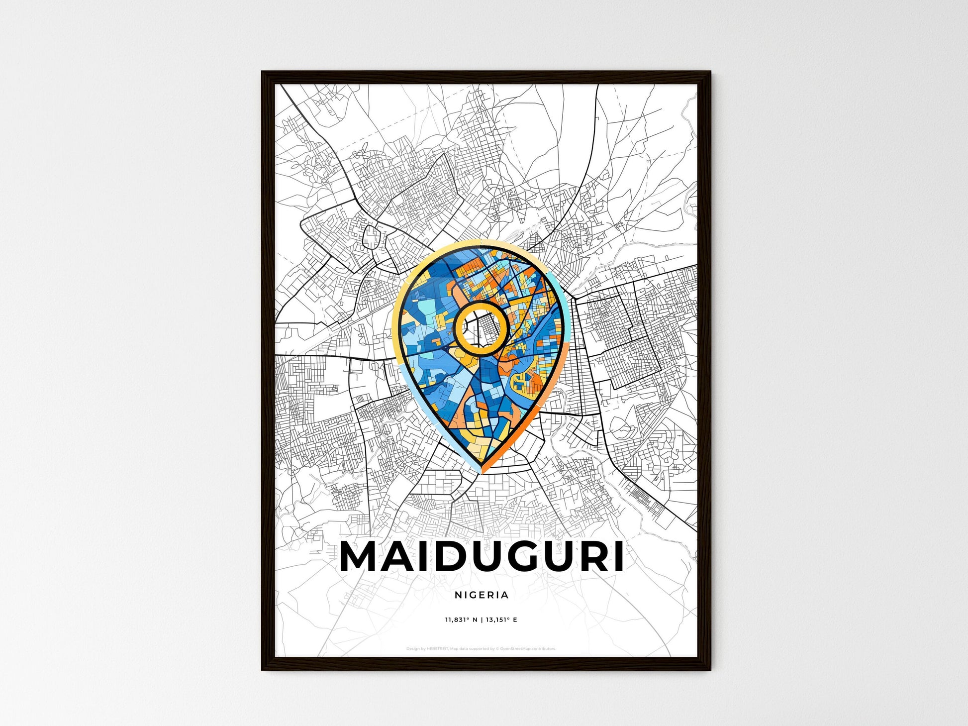 Maiduguri Nigeria wedding art map with pointer icon