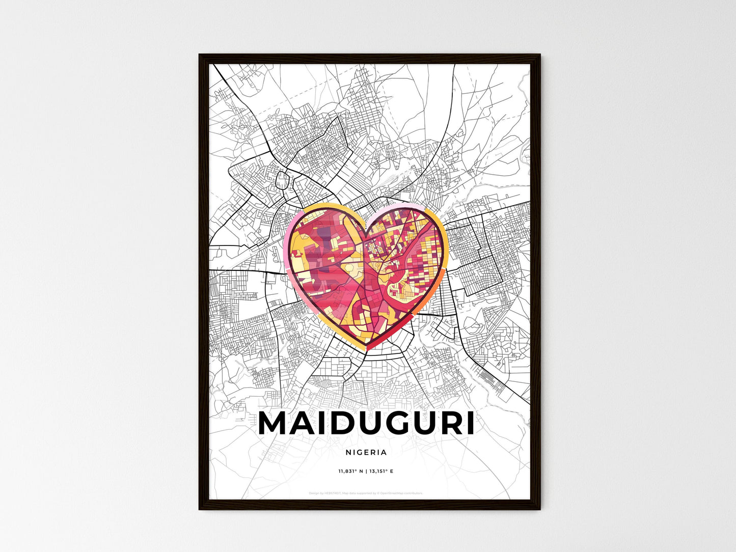 Maiduguri Nigeria wedding art map with heart icon