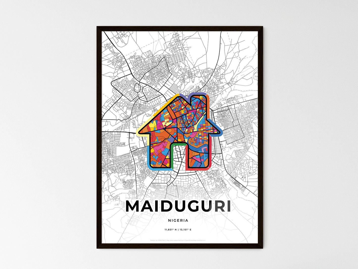 Maiduguri Nigeria wedding art map with home icon