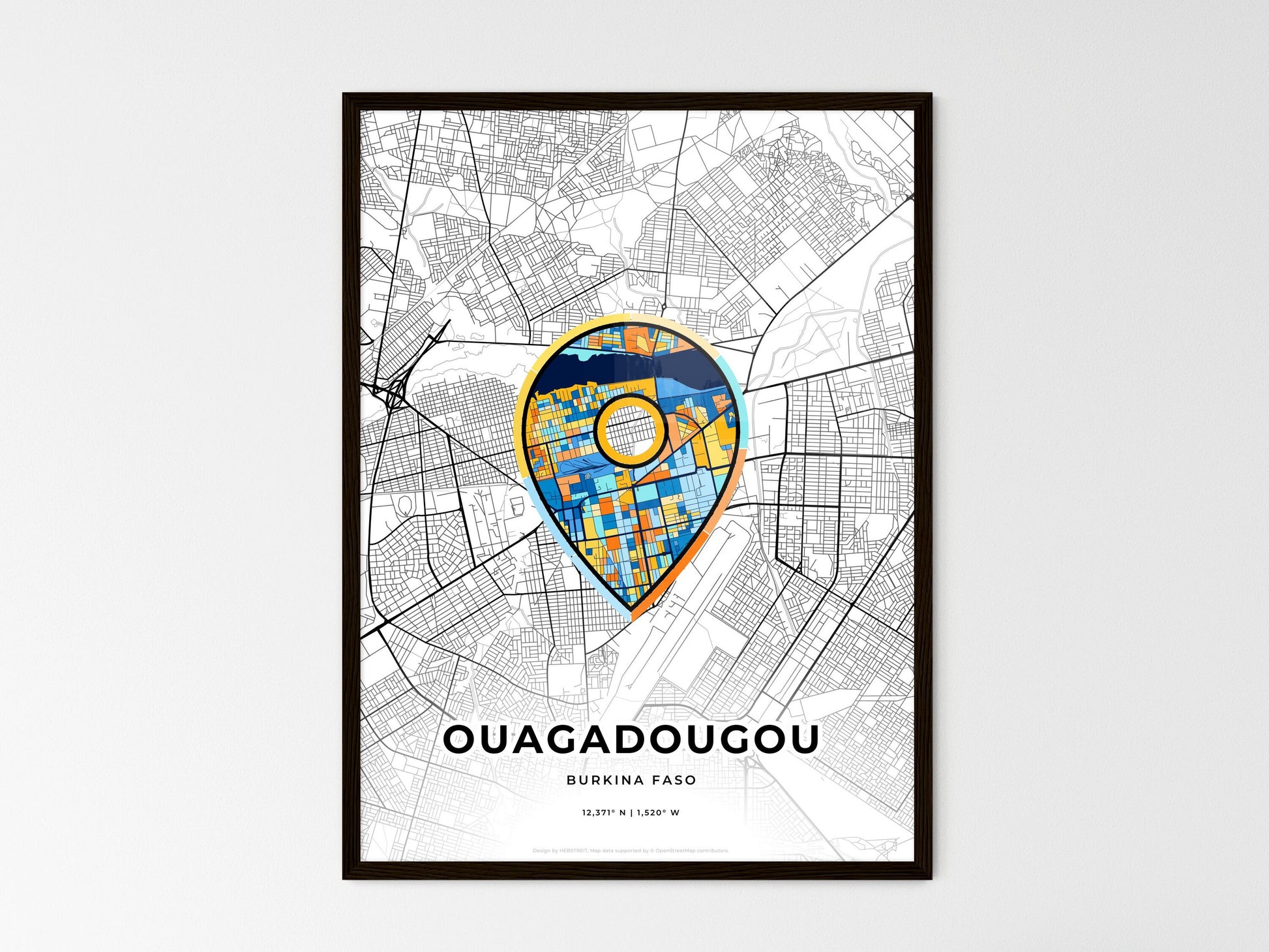 Ouagadougou Burkina Faso wedding art map with pointer icon