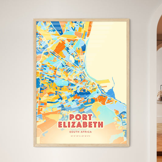 Colorful Port Elizabeth South Africa Fine Art Map Blue Orange