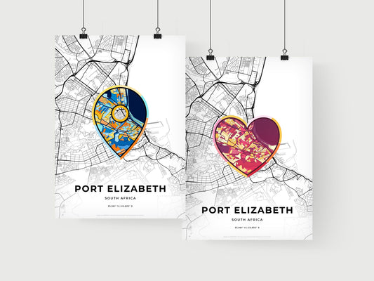 PORT ELIZABETH SOUTH AFRICA minimal art map with a colorful icon. Where it all began, Couple map gift.