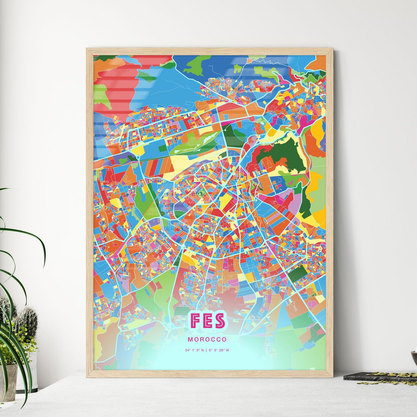Colorful FES MOROCCO Fine Art Map Crazy Colors