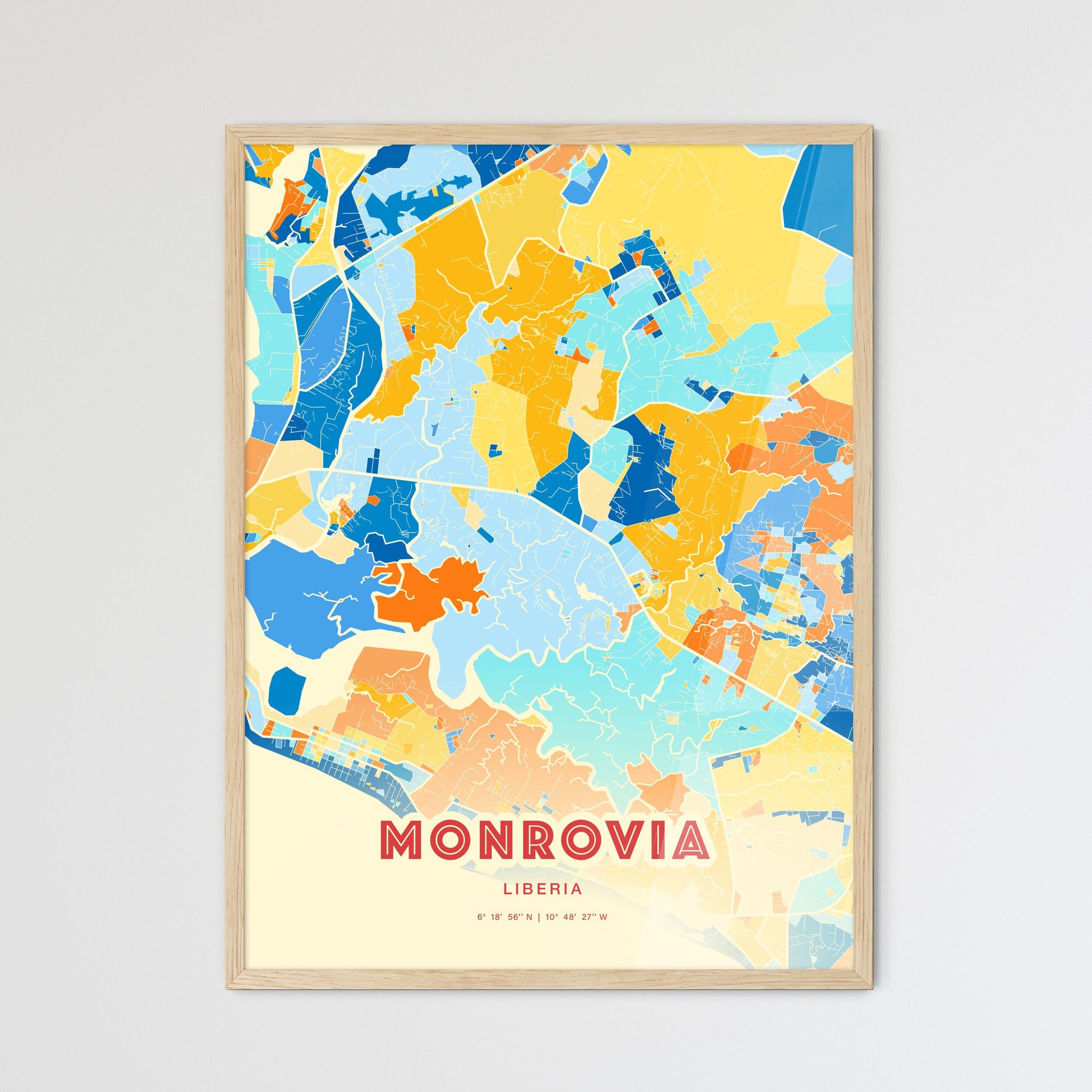 Colorful MONROVIA LIBERIA Fine Art Map Blue Orange