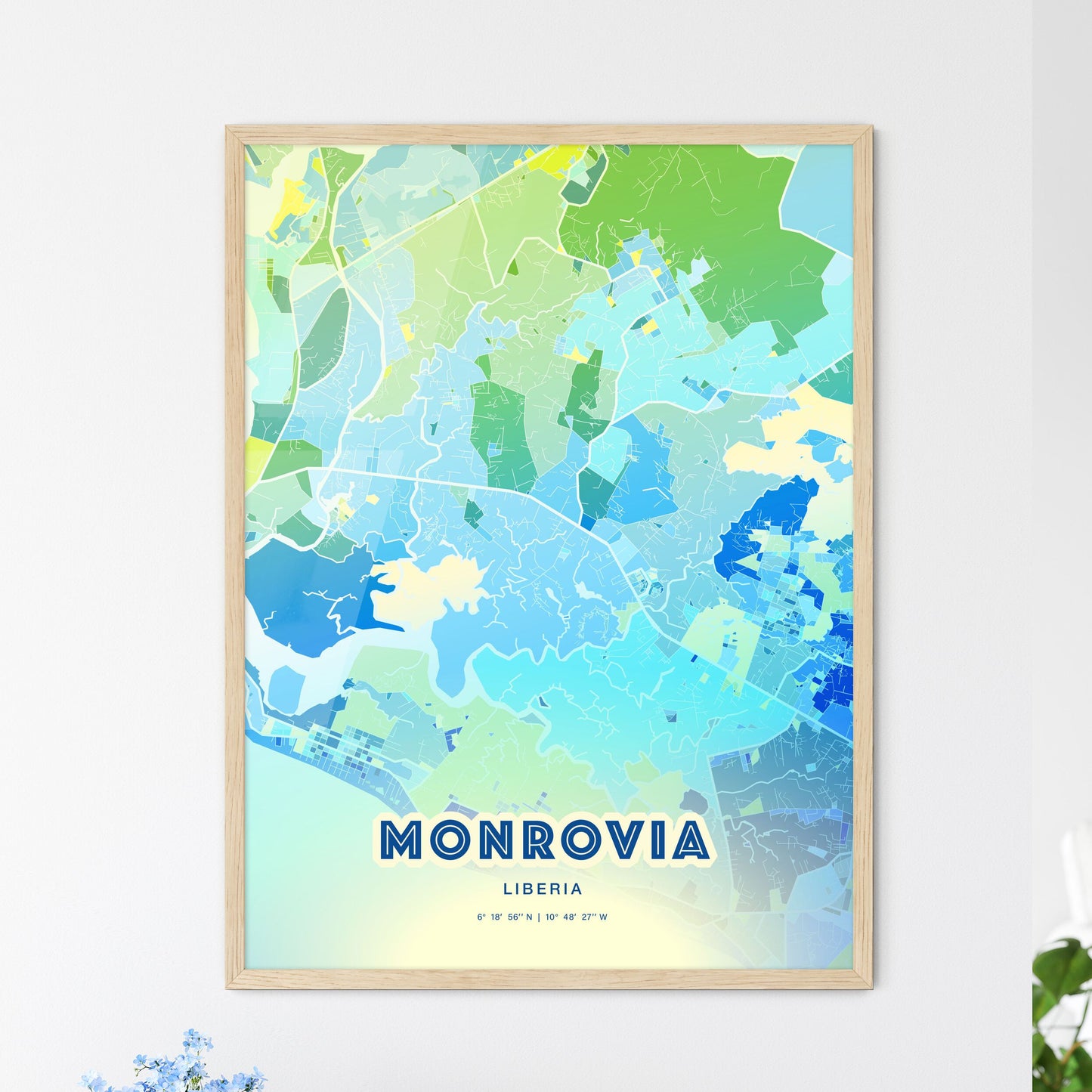Colorful MONROVIA LIBERIA Fine Art Map Cool Blue