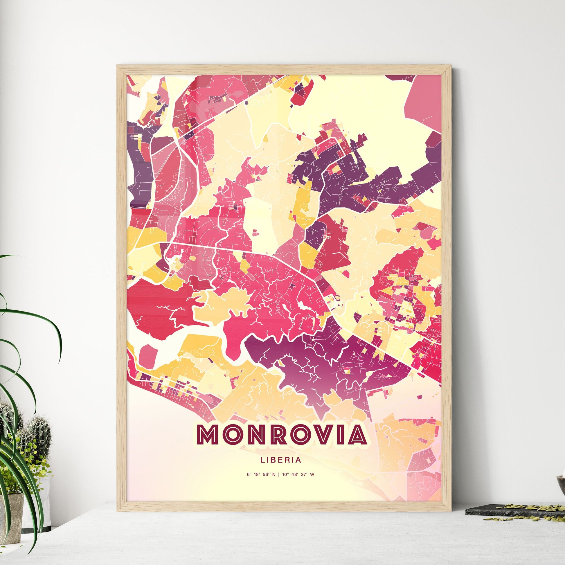 Colorful MONROVIA LIBERIA Fine Art Map Hot Red