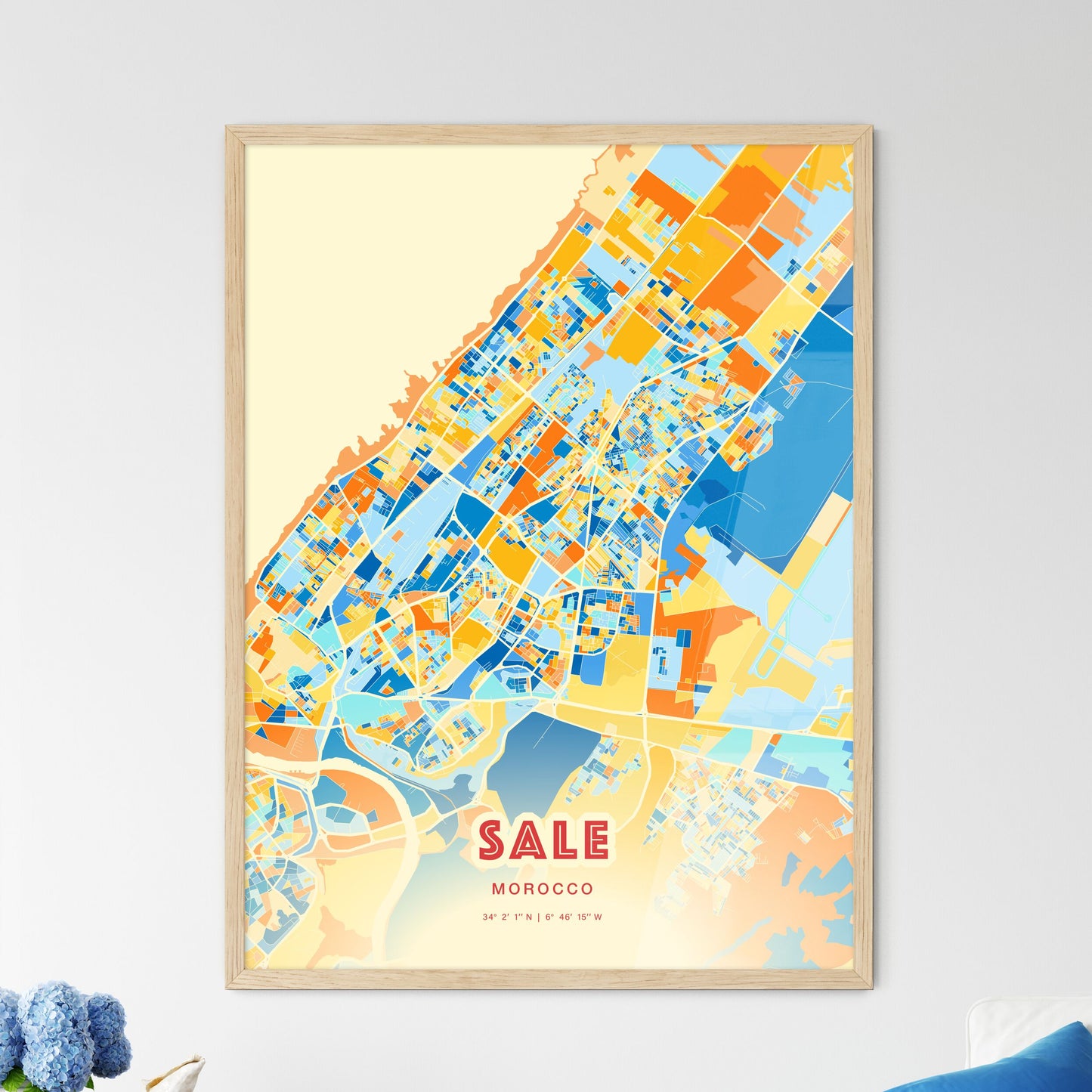 Colorful Sale Morocco Fine Art Map Blue Orange