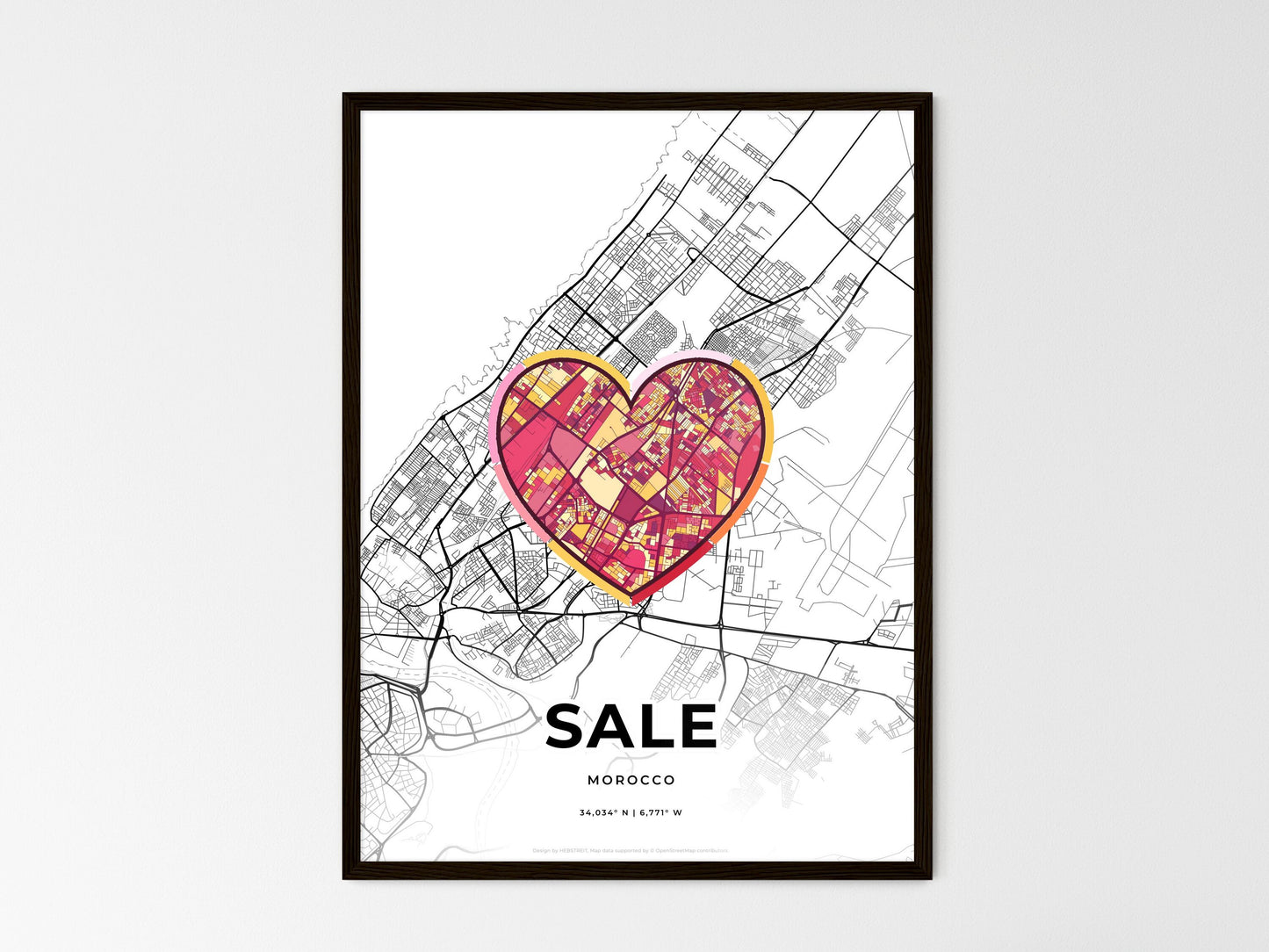 Sale Morocco wedding art map with heart icon