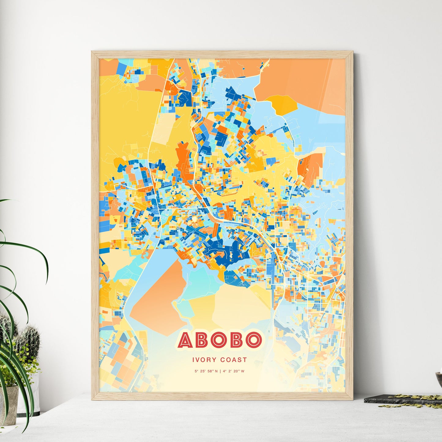 Colorful ABOBO IVORY COAST Fine Art Map Blue Orange