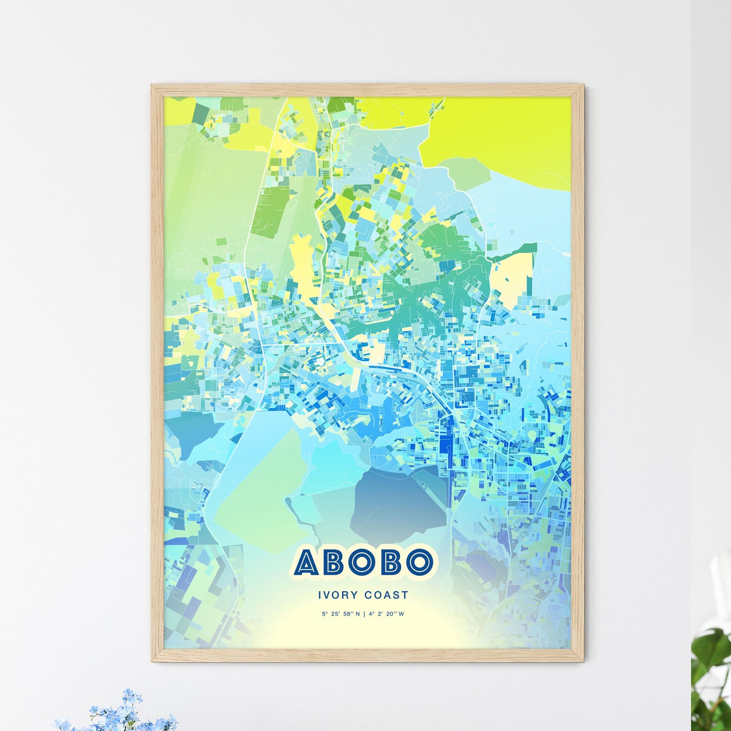 Colorful ABOBO IVORY COAST Fine Art Map Cool Blue