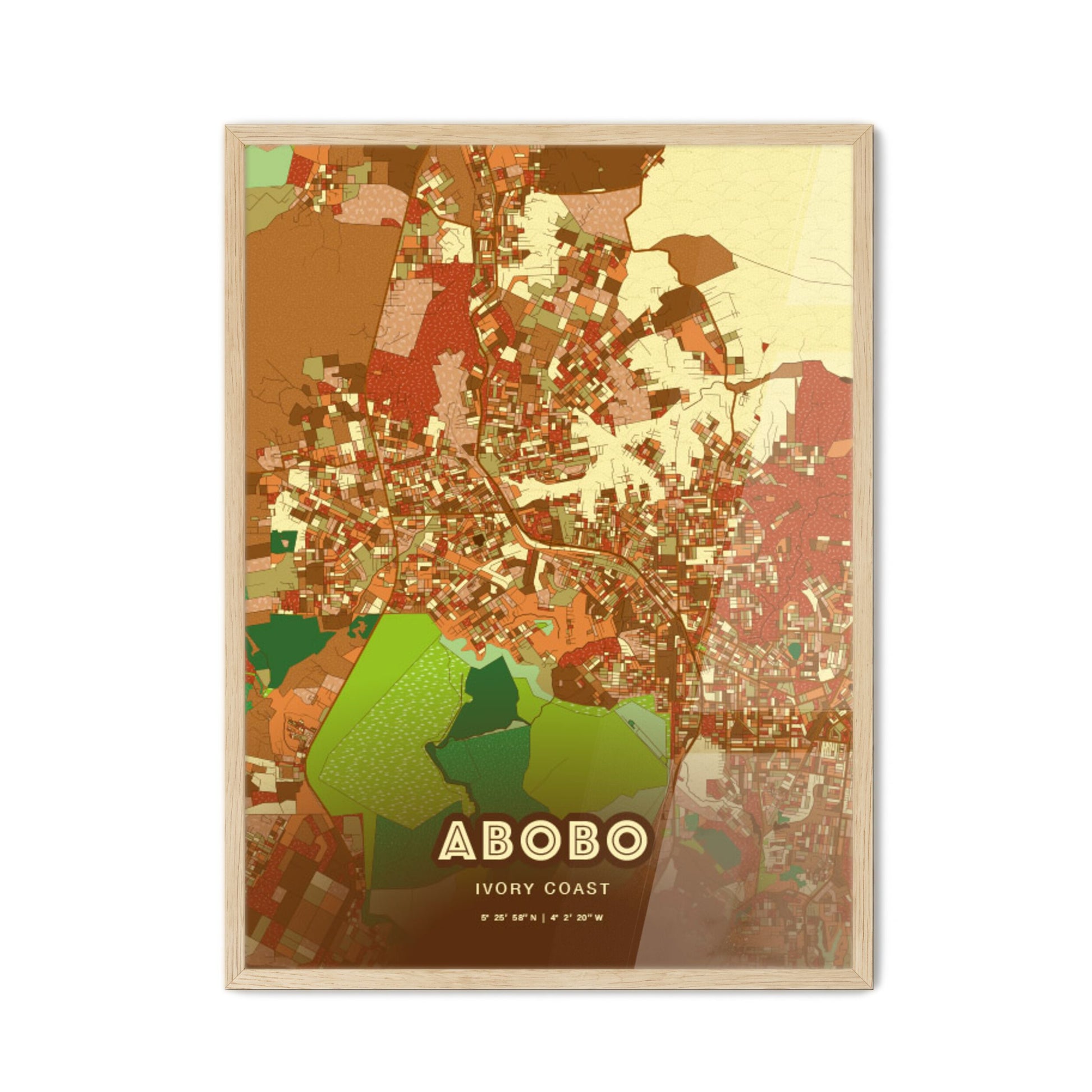 Colorful ABOBO IVORY COAST Fine Art Map Farmhouse