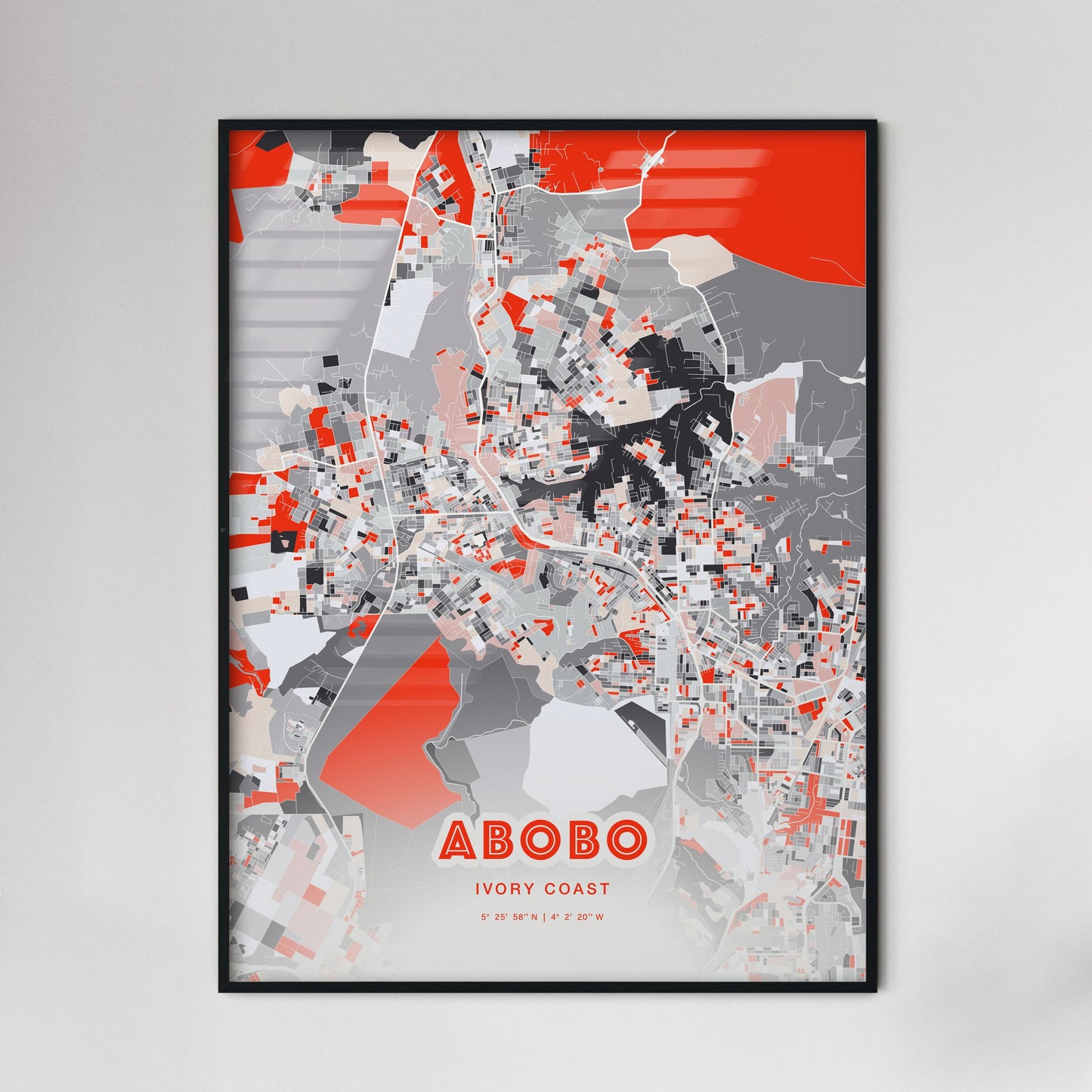 Colorful ABOBO IVORY COAST Fine Art Map Modern