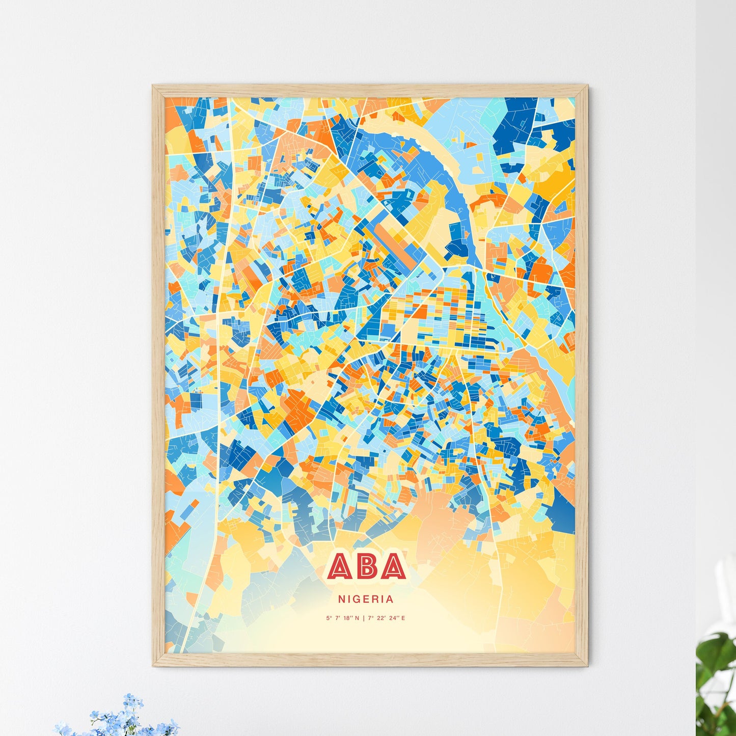 Colorful Aba Nigeria Fine Art Map Blue Orange