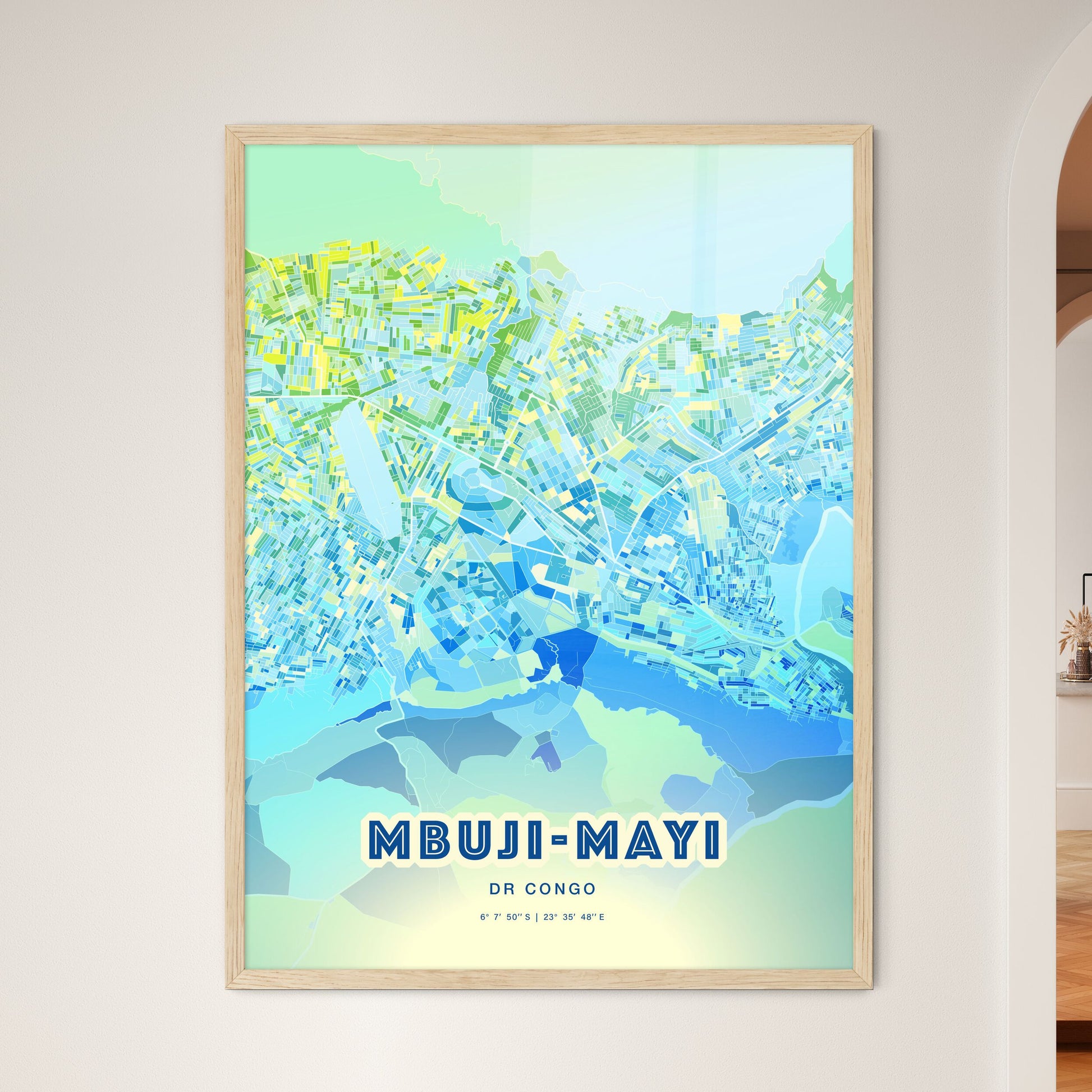 Colorful MBUJI-MAYI DR CONGO Fine Art Map Cool Blue