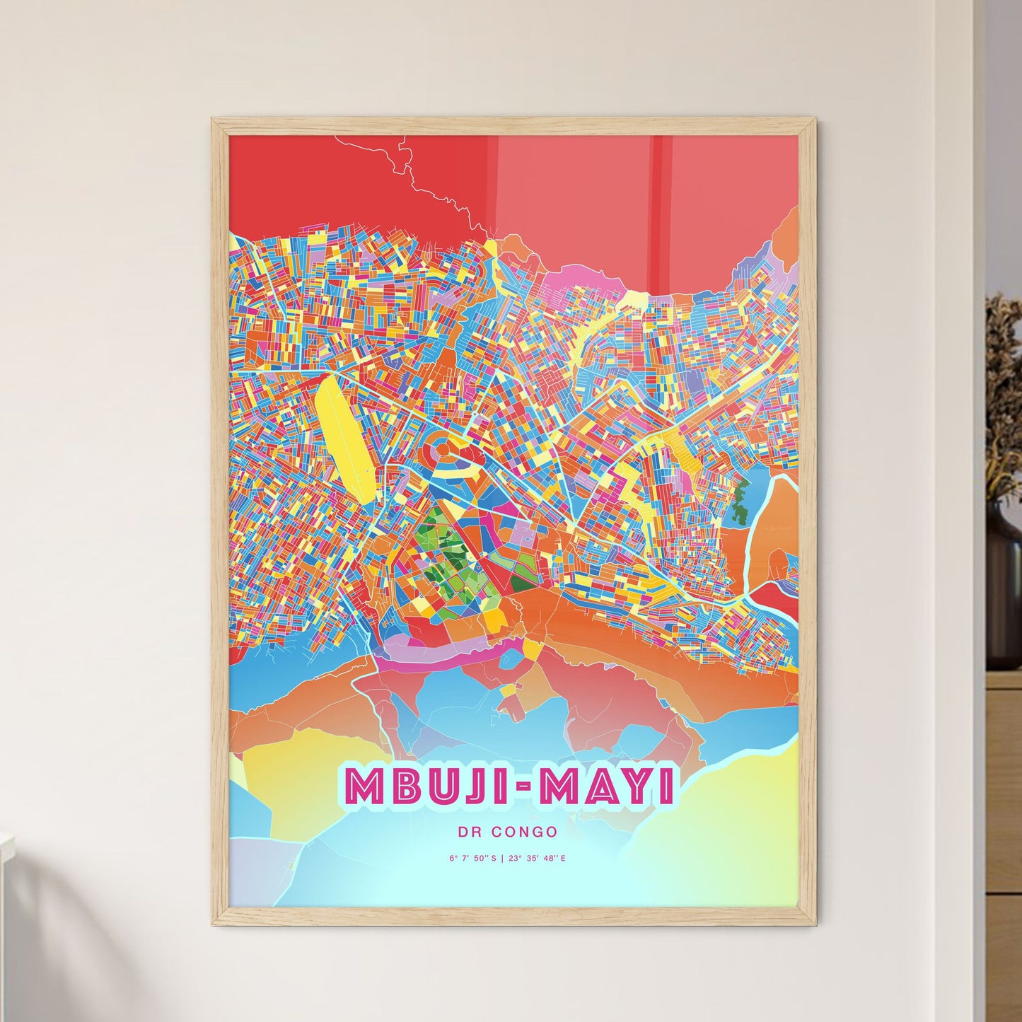 Colorful MBUJI-MAYI DR CONGO Fine Art Map Crazy Colors