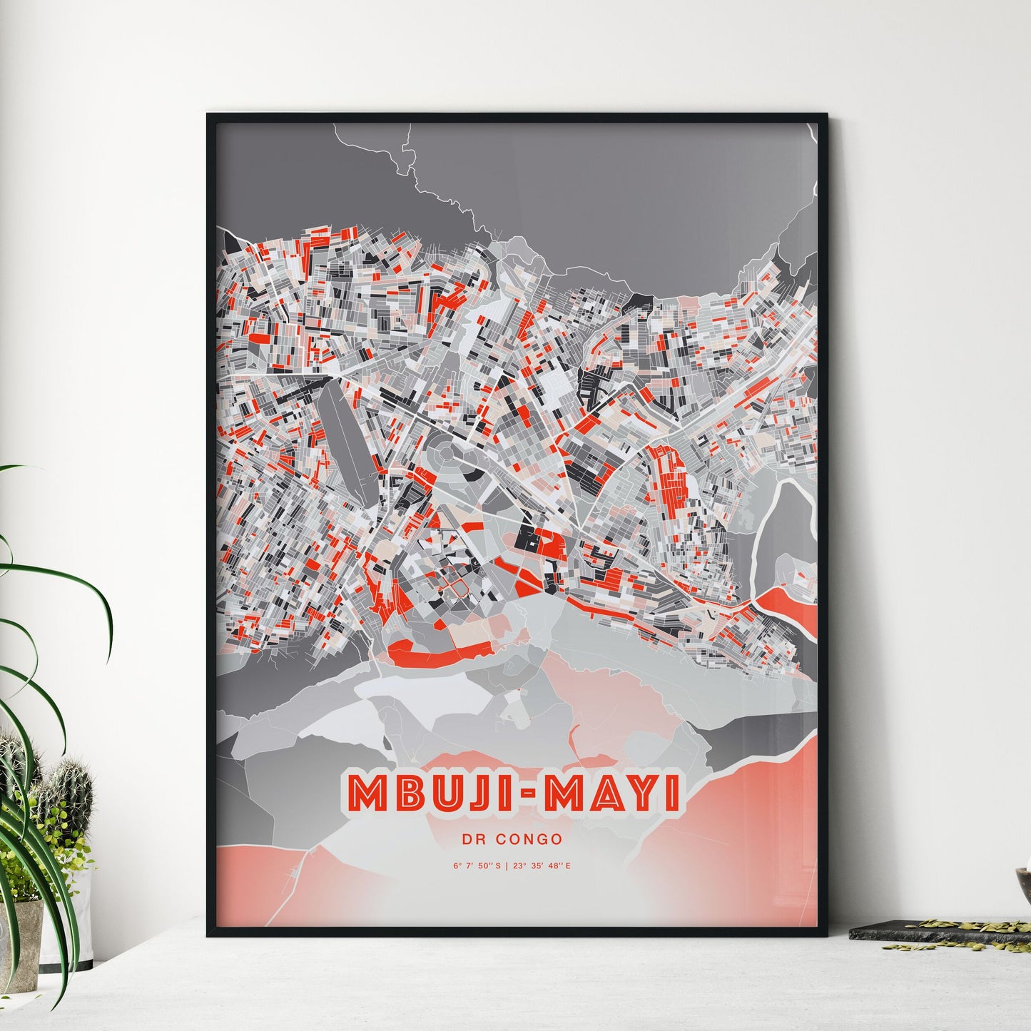 Colorful MBUJI-MAYI DR CONGO Fine Art Map Modern