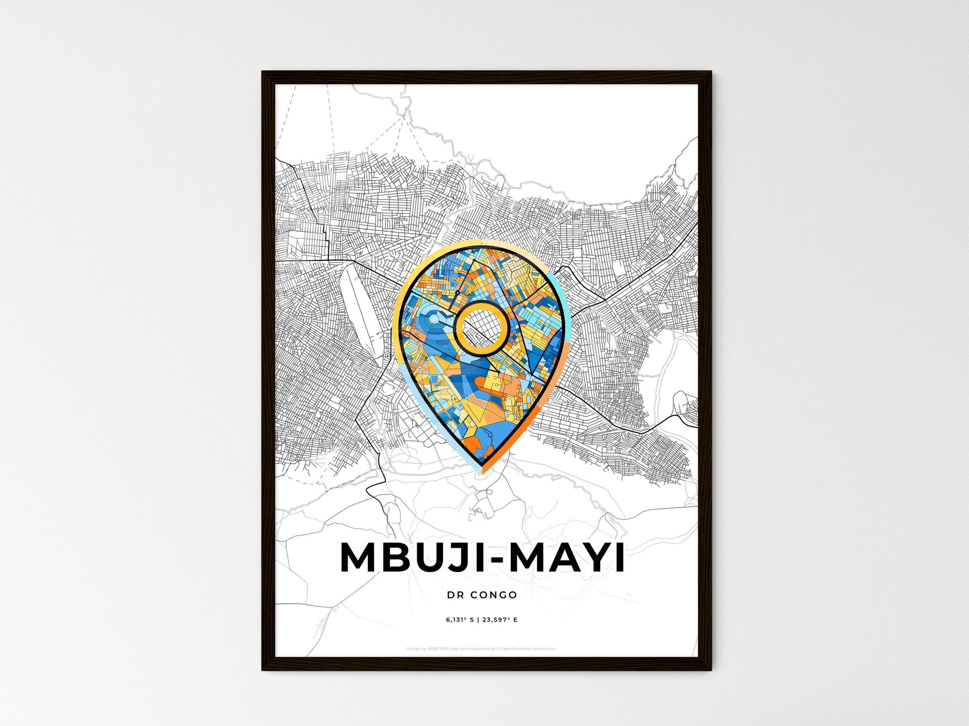 Mbuji-Mayi Dr Congo wedding art map with pointer icon